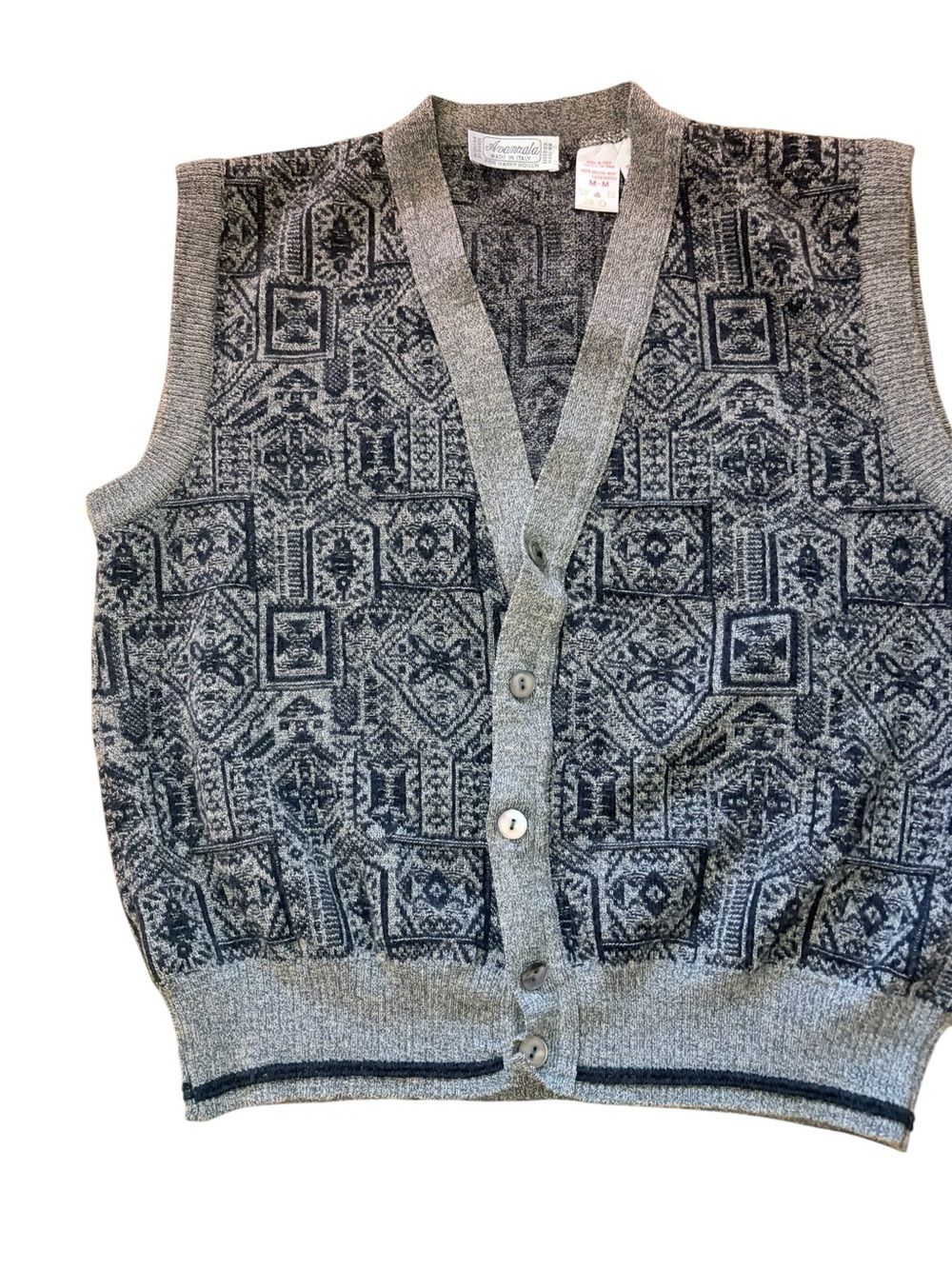 Avannata for Harry Rosen Gray Patterned Wool Cardigan Vest